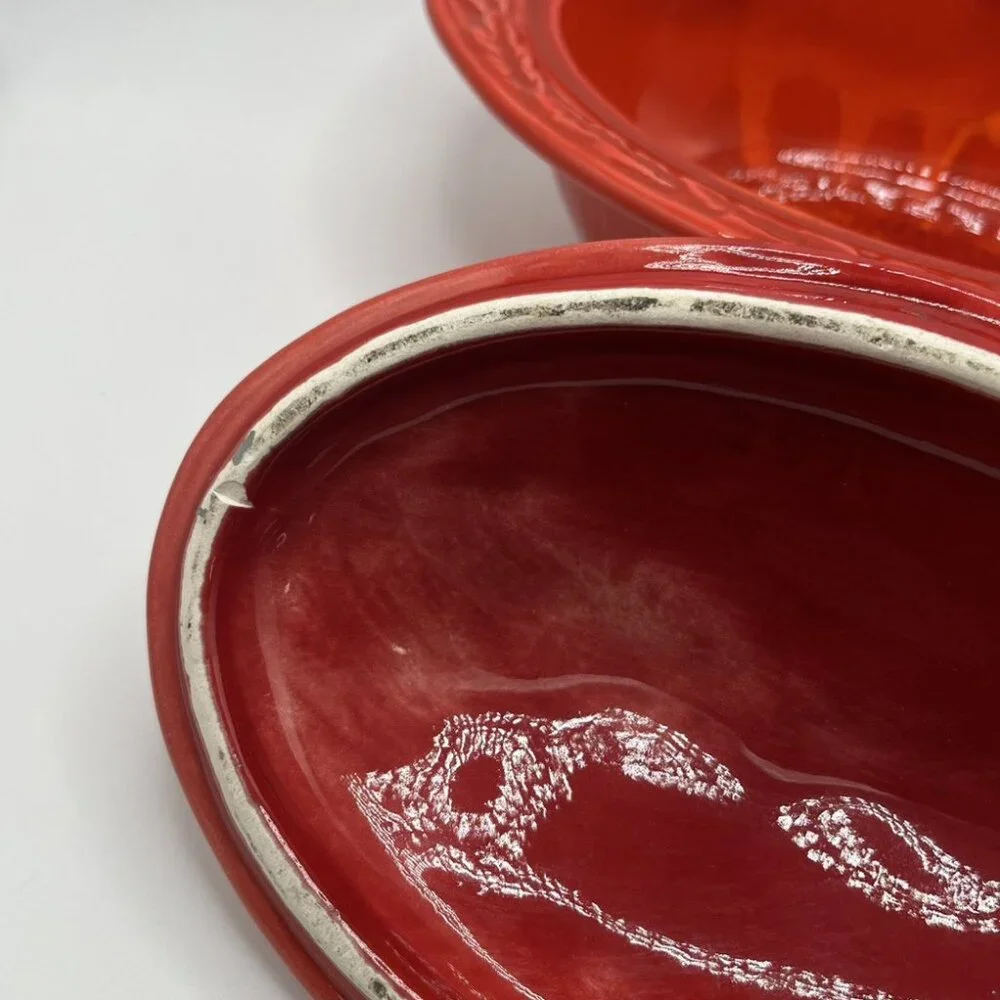 Vintage California USA Pottery Oval Red Glazed Casserole Serving Dish 2936 w/Lid